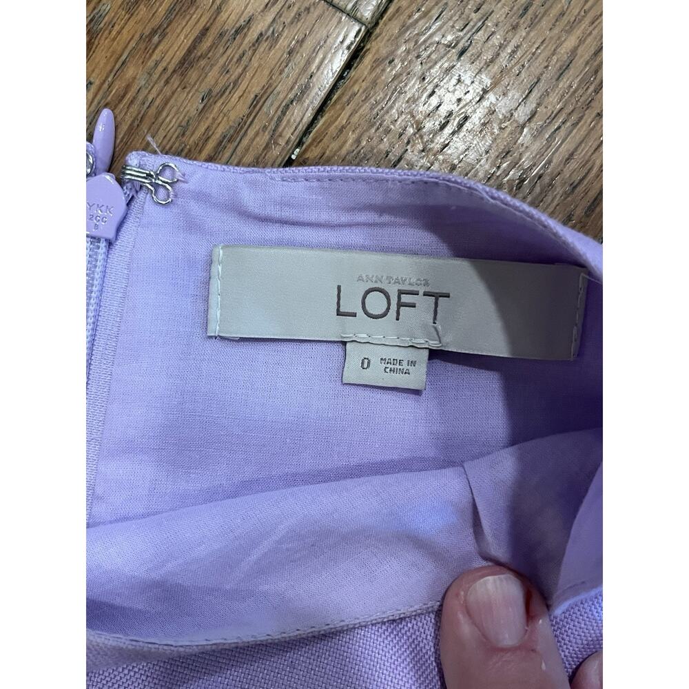 Ann Taylor Loft Size 0 Lilac Lace Trim Linen Cotton Lined Dress Women Formal - Picture 4 of 6